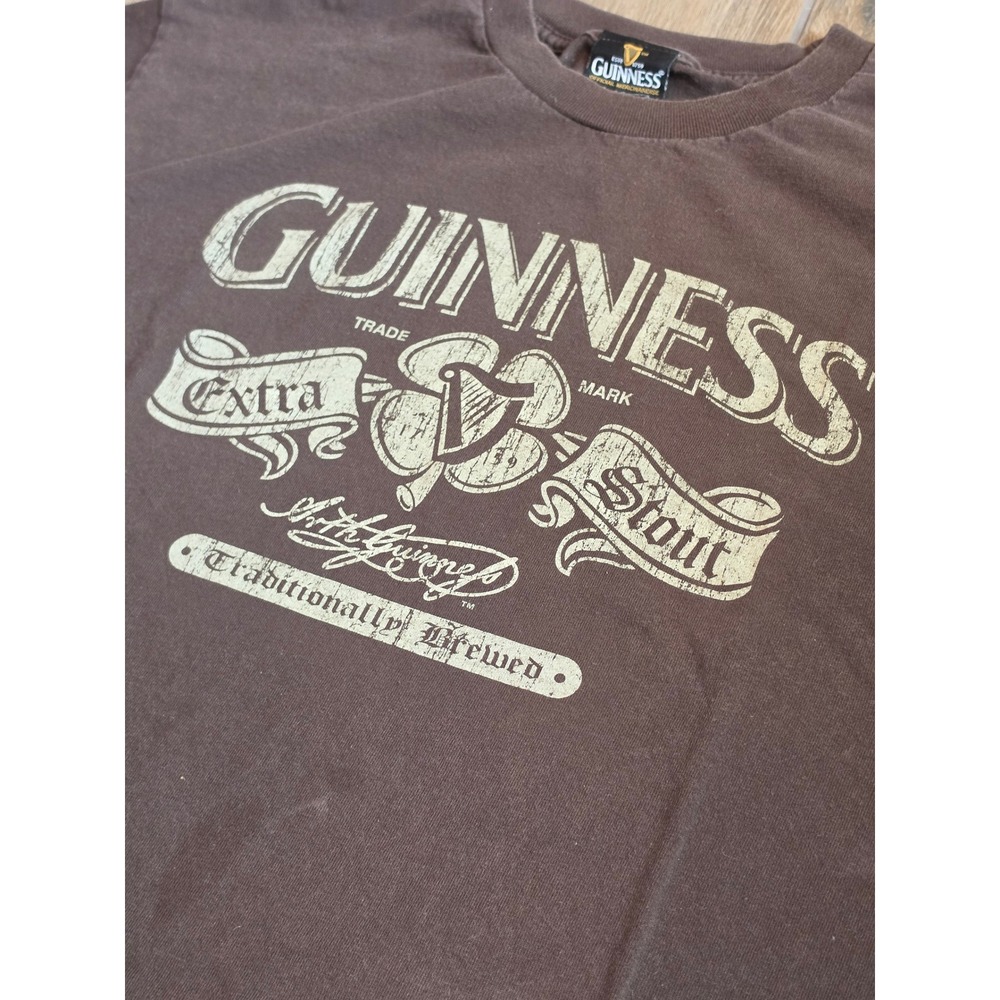 Vtg Guinness Extra Stout Mens T-Shirt Brown Distressed Logo Graphic Tee Large